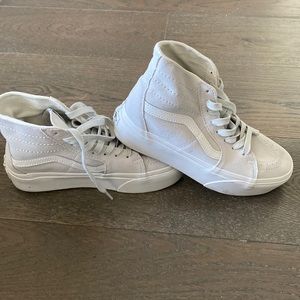 Suede platform high top vans.